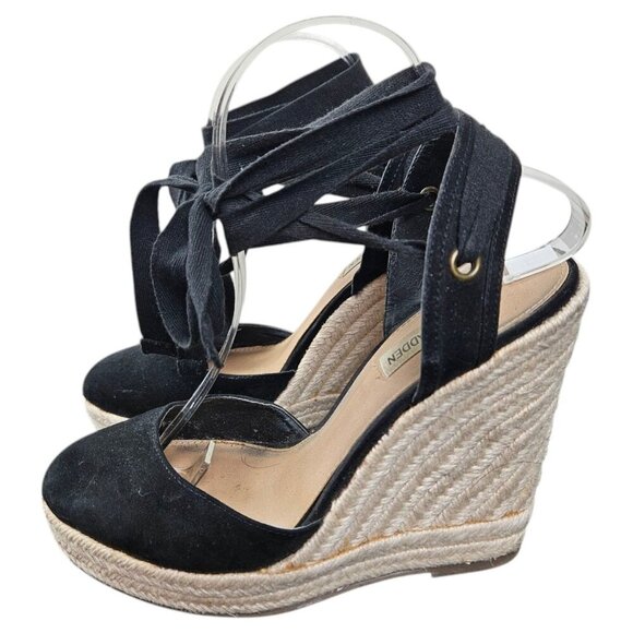 Steve Madden Barre Black‎ Closed Toe Lace Up Wedge Size 9M Faux Suede - Picture 2 of 10